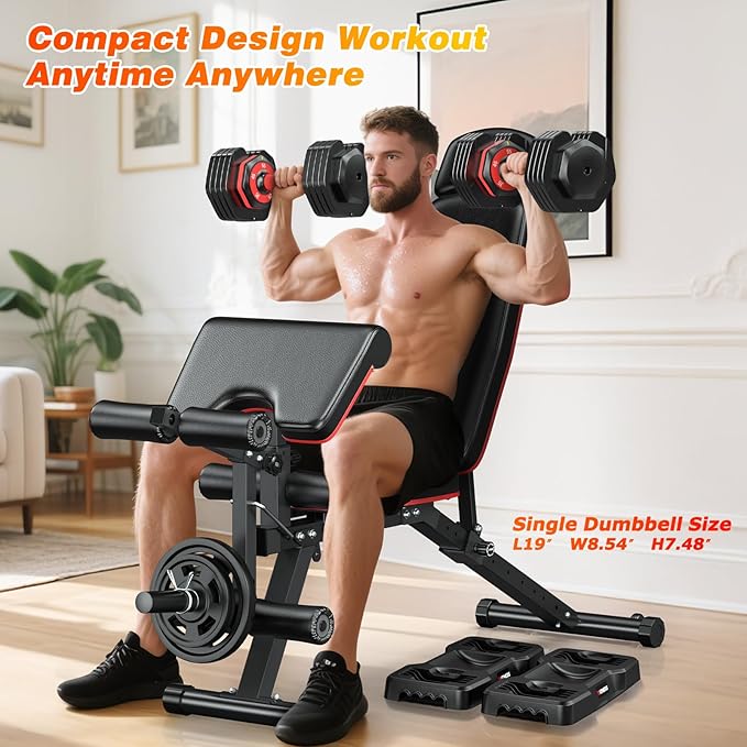 XDDIAS Adjustable Dumbbell Set of 2-25LB/55LB Set-1Sec Adjustable Dumbbell Weights-5 in 1 Free Weights Dumbbells Set with Effortless Tray/No-Slip Handle-Compact Size for Women/Men at Home Gym