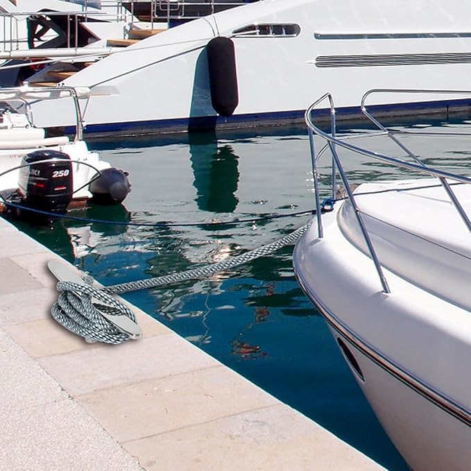 ORLANG 316 Stainless Steel Boat Cleats 5 Inch/6 Inch/8 Inch (3 Size), Open Base Dock Cleats with Fasteners, Boat Dock Cleat Rope Cleat for Boat Docks, Decks or Nautical Decor (4 Pack)