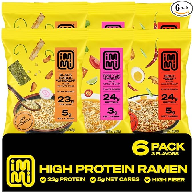 immi Ramen Variety Pack – Bold Flavors, Better Noodles – High Protein, Low Carb, Plant Based – Spicy Beef, Black Garlic Chicken, Tom Yum Shrimp – Keto & Plant-Based Comfort Food