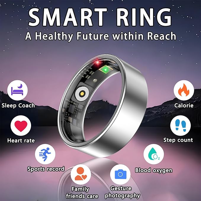 Smart Ring for Women Men, Sleep Tracker Ring, Waterproof Fitness Tracker Health Rings with Heart Rate Monitoring, Blood Oxygen, Stress Distance Calories Steps Tracking,No Subscription Fee(Silver,#11)