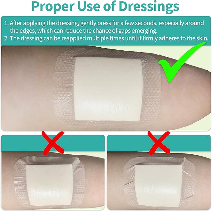 Silicone Foam Dressing with Border Adhesive - Large Absorbent Waterproof Bandage for Wound Care, Foot Diabetic Ulcer, Leg Ulcer, 3" x 3", 10 Pack