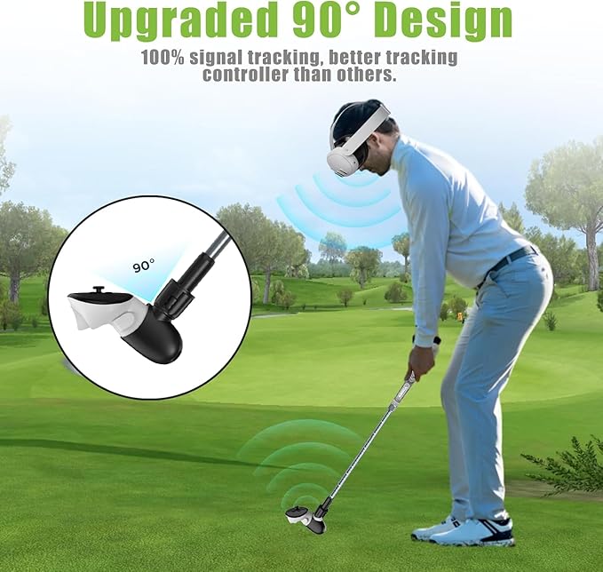 YOGES Adjustable Length VR Golf Club Handle for Meta Quest 3S/Quest 3/Oculus Quest 2, 90 Degree Virtual Reality Baseball Controller Attachment, Simulator Real Golf Game (ONLY for Right Controller)