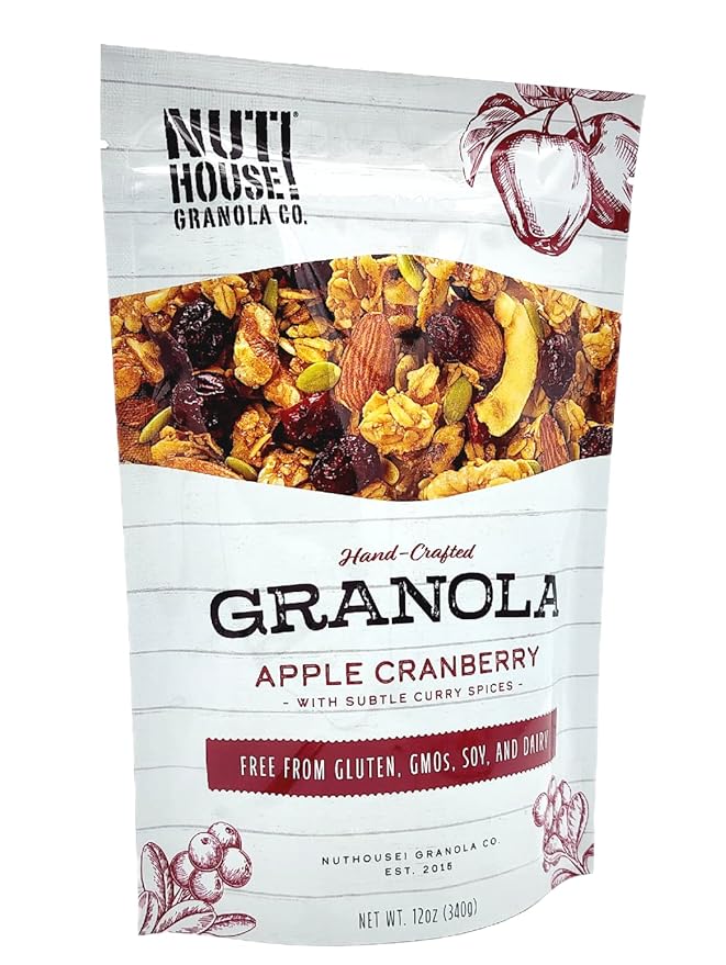 NutHouse! Granola Company - Premium Apple-Cranberry Granola | Certified Gluten-Free, Non-GMO, Kosher | Vegan, Soy-Free | 12 oz. Bag (6-Pack)