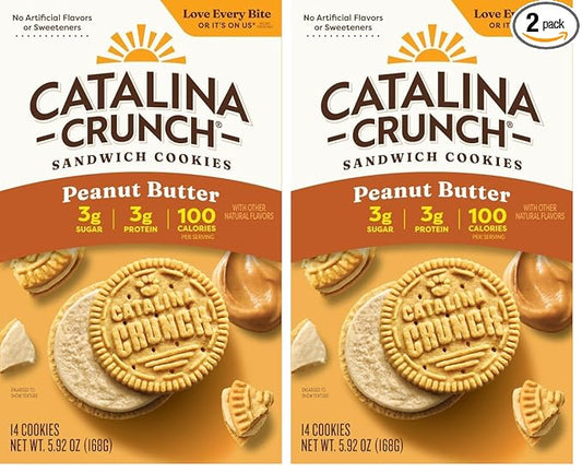 Catalina Crunch Protein Cookies, 4g Protein per Serving | Low-Sugar Sandwich Cookies | Gluten Free, Vegan | Keto Dessert Snacks - Peanut Butter, 5.9 oz. (14 Count) (Pack of 2)