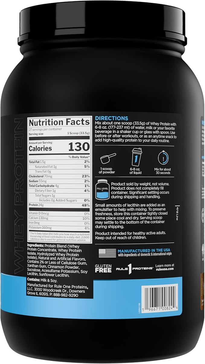 Rule 1 Whey Protein – 24g Fast-Acting Protein from All-Whey Sources with Naturally Occurring EAAs & BCAAs for Workout Recovery or Anytime Use (2 Pounds*, Toasted Cinnamon Cereal)