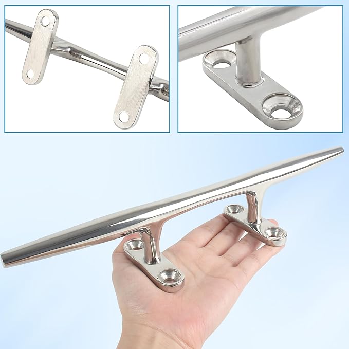8/10/12/15 inch Dock Cleats - 316 Stainless Steel Boat Cleats Boat Dock Cleats,Open Base Dock Cleat with Fasteners,Marine Cleat Rope Cleat Boat Cleat for Boat/Deck/Nautical Decor(1,2,4,6 Pack)