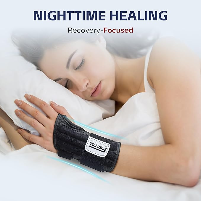 FEATOL 2 Pack Carpal Tunnel Wrist Brace For Work With Wrist Splint, 6.5'' Hand Brace Night Support For Women Men, Pain Relief For Tendonitis, Arthritis, Pregnancy, Typing, Right and Left Hand, Large