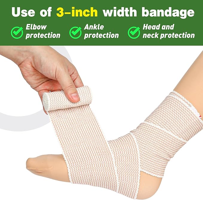AZEN Premium 4 Pack Elastic Bandage Wrap 3 Inch, Compression Wrap Bandage for Legs, Lymphedema Wraps for Legs, Ankle, Knee, Tummy, Body