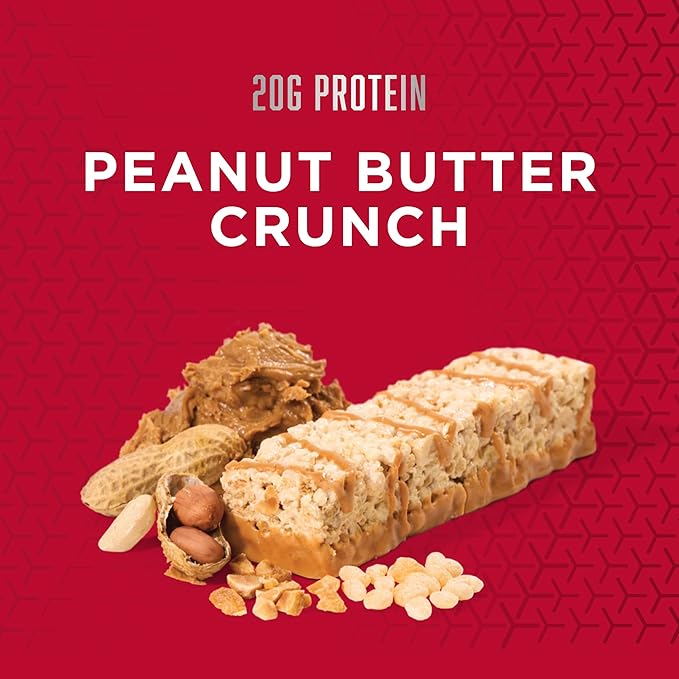 BSN Protein Bars - Protein Crisp Bar by Syntha-6, Whey Protein, 20g of Protein, Gluten Free, Low Sugar, Peanut Butter Crunch, 12 Count