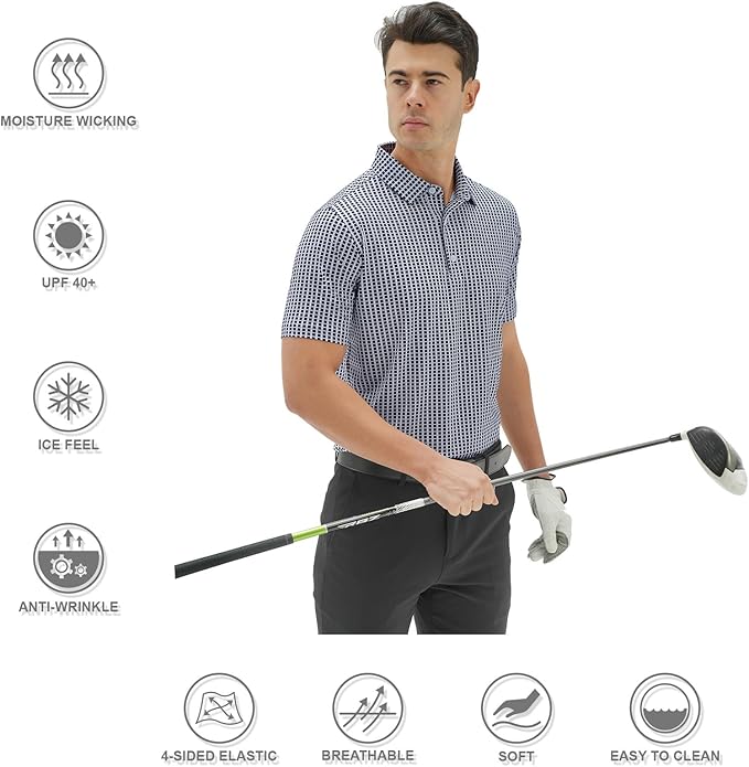 DEOLAX Mens Polo Shirts Fashion Print Mens Golf Shirt Dry Fit Mens Golf Polo Short Sleeve Quick Dry Funny Golf Shirt for Men