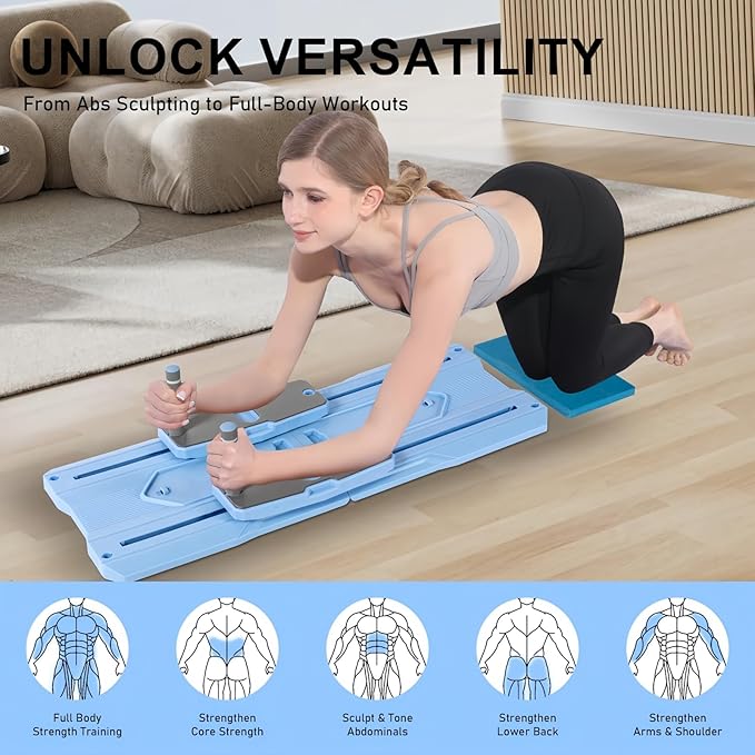 Pilates Board - 2025 Pilates Reformer Set for Full Body Workouts, Foldable Ab Core Trainer Board, 5 in 1 Multi-Purpose Pilates Board for Home with Resistance Bands, Ideal for Women & Men (Blue, L)