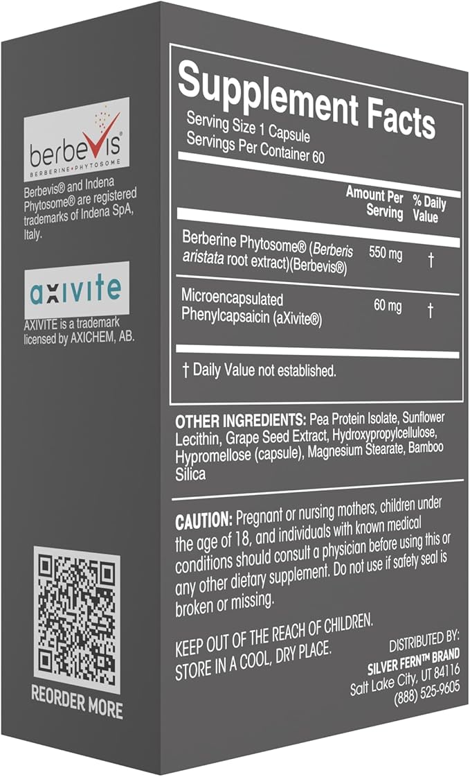 Silver Fern Brand Metabolism Supplement + Berberine Phytosome & aXivite – Supports Function & Wellness – 60 Capsules