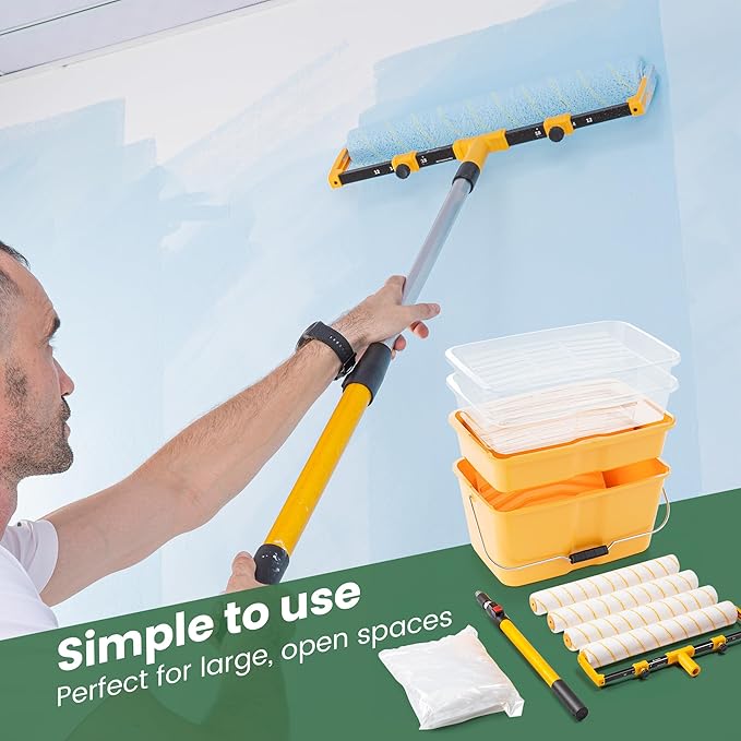 VOOMEY 13PC 18 Inch Paint Roller Kit,18"Paint Bucket and Paint Tray,Large Paint Roller Frame with 3.3 ft Extension Pole,Paint Tray Liner (Pack of 3),Ideal for Painting Large Areas