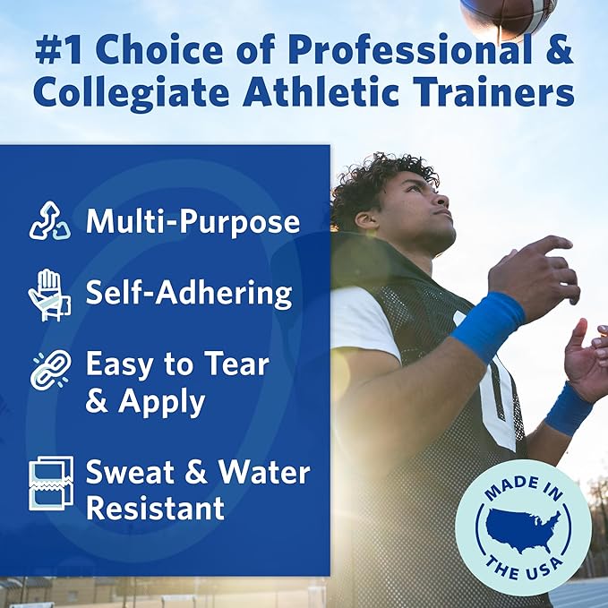 PowerFlex – Self-Adhering Sports Wrap for Injury Prevention & Post-Injury Stability – Medical-Grade, Sweat & Water Resistant First Aid Wrap for Athletes - White, 2 inch, 6 Rolls