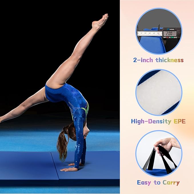 RitFit Upgraded Folding Exercise Mat, 2 Inch Thick Gymnastics Mat 3’x6’,4’x8’,4x10’,2'x8' with Carrying Handles for Yoga, MMA, Stretching, Core Workouts and Home Gym Protective Flooring