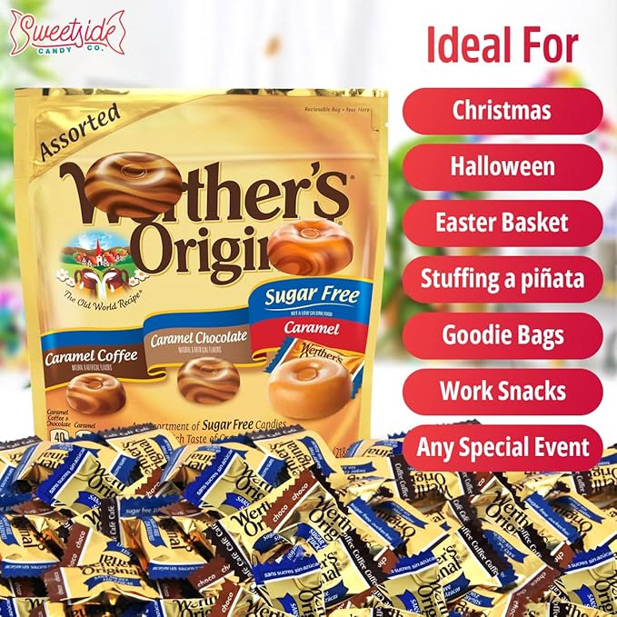 Werther'sOriginal Caramel Hard Candy Assorted Flavors, 2 Pack of Individually Wrapped Sugar Free Werther'sHard Candy, 7.7oz Each, Perfect Werthers Candy for Sharing or Stocking Up