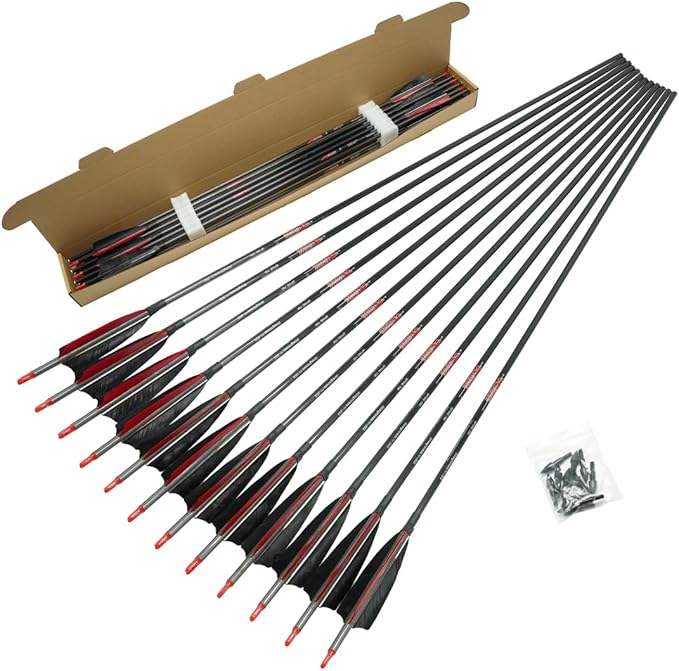Linkboy Archery Pure Carbon Arrows Spine 300 340 400 500 600 700 800 900 1000 for Compound Recurve Bow Hunting Shooting Target 12pcs