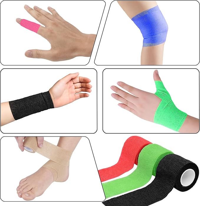 Twavang6 Pack 2 Inches Self Adhesive Bandage Wrap Breathable Cohesive Bandage Elastic Tape for Pets, Athletic, Sports, Wrist, Knee, Ankle(5 Yards Per Roll, Black)