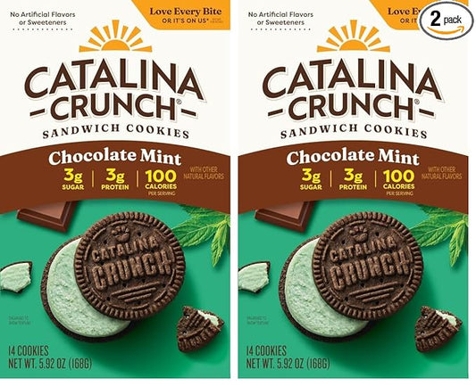Catalina Crunch Protein Cookies, 4g Protein per Serving | Low-Sugar Sandwich Cookies | Gluten Free, Vegan | Keto Dessert Snacks - Chocolate Mint, 5.9 oz. (14 Count) (Pack of 2)