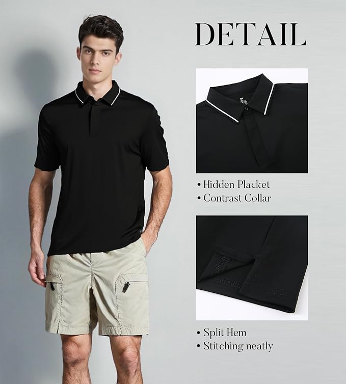 SAMERM Golf Shirts for Men Super Stretch Jacquard Dry Fit Golf Polo Moisture Wicking Short Sleeve Polo Shirts for Men