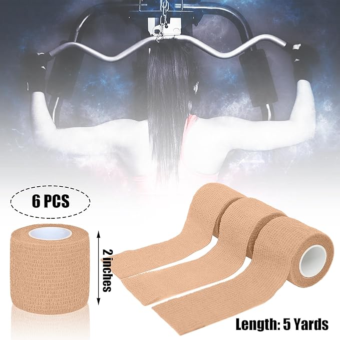 6 Pack 2 Inches Self Adhesive Bandage Wrap Breathable Cohesive Bandage Elastic Tape for Pets, Athletic, Sports, Wrist, Knee, Ankle(5 Yards Per Roll, Skin Color)