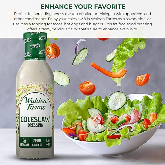 Walden Farms Coleslaw Dressing – Calorie-Free, Gluten-Free, Low Carb, Keto-Friendly, Sugar-Free, Fat-Free, Dairy-Free Creamy Coleslaw Flavor – 12 oz Bottle