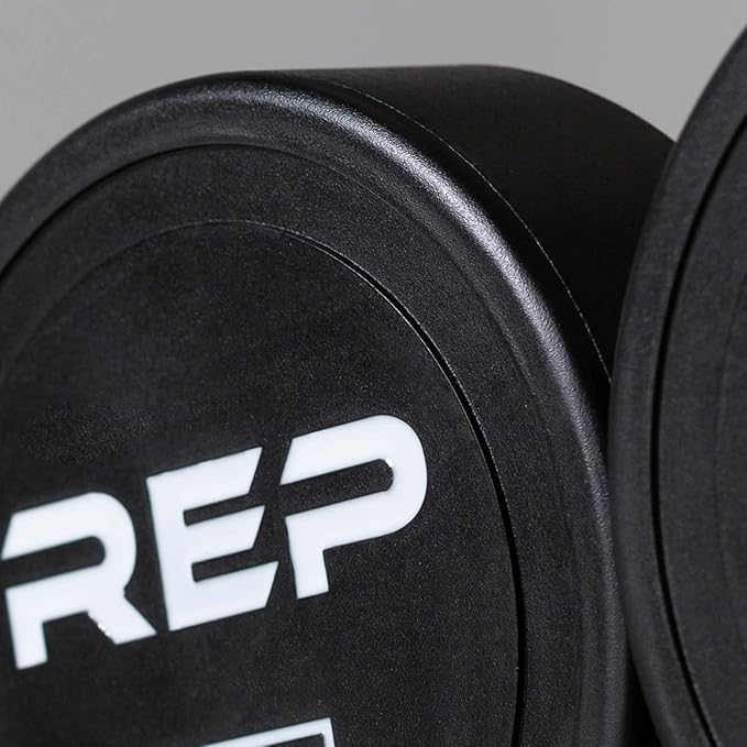 REP Fitness Urethane Coated Round Dumbbells, 5 to 100 lbs, Singles or Pairs, With or Without Rack, Steel Core, Rubber Encased, Chrome Handles, Professional Weights for Home Gym Strength Training