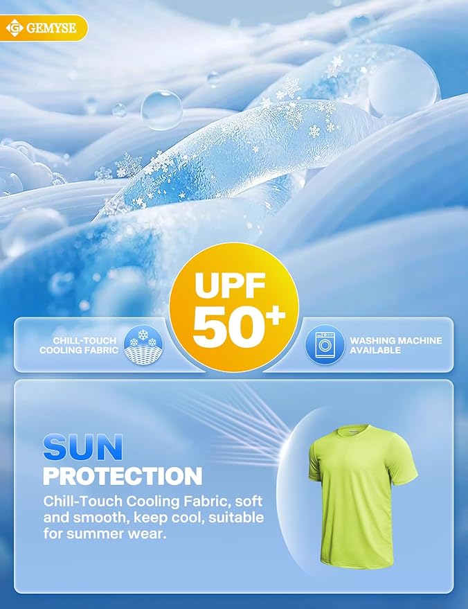 GEMYSE Men's Running Short Sleeve Shirt Sun Protection Quick Dry Moisture Wicking T-Shirts UPF 50+ for Workout