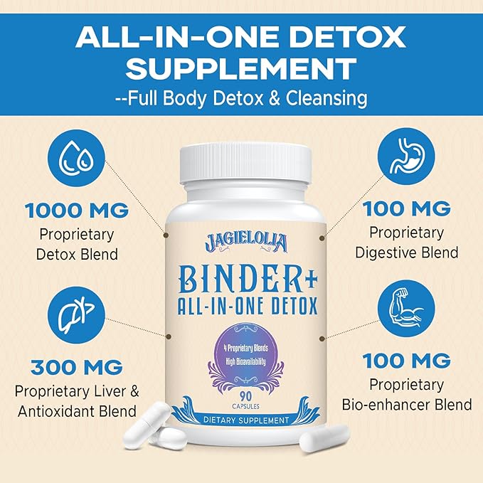 All-In-One Detox Binder Supplement 1500 MG - High Bioavailability, Liver Gut Detox Cleanse with Activated Charcoal, Zeolite & Bentonite Clay for Toxins, Liver, Digestive, 900 Vegan Capsules
