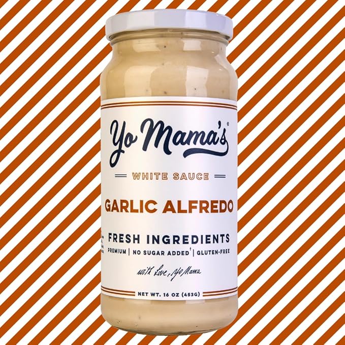 Yo Mama’s Foods Gourmet Keto Garlic Alfredo Pasta Sauce | (3) 16 Ounce Glass Bottles | Our Garlic Sauce is Low Carb, Paleo, Gluten Free, Low Calorie and is Made with only the Freshest Ingredients!