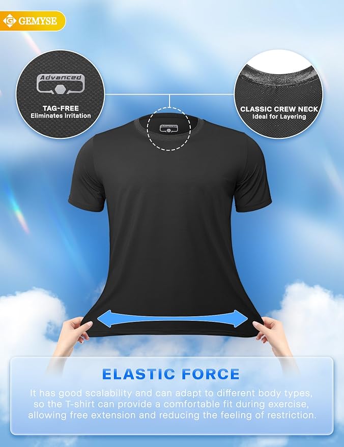 GEMYSE Men's Running Short Sleeve Shirt Sun Protection Quick Dry Moisture Wicking T-Shirts UPF 50+ for Workout