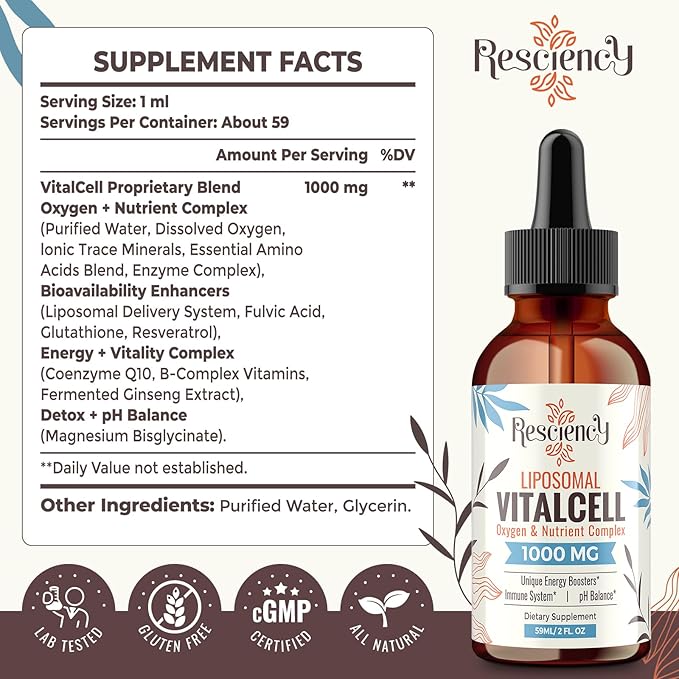 13-in-1 Liquid Oxygen & Nutrient Supplement for Energy, Altitude Support, Performance, Antioxidant, Immune, Fatigue & Detox, Liposomal for High Absorption, pH Balance, Organic, Gluten Free, 2 Fl Oz