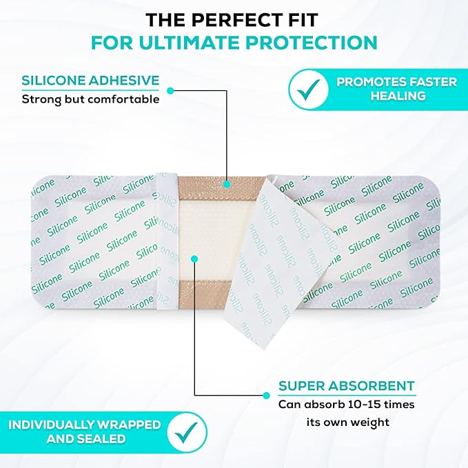 MedVanceTM Silicone - Bordered Silicone Adhesive Foam Dressing Size 4"x 12" (2.4"x10.4" Pad) 10 Pack