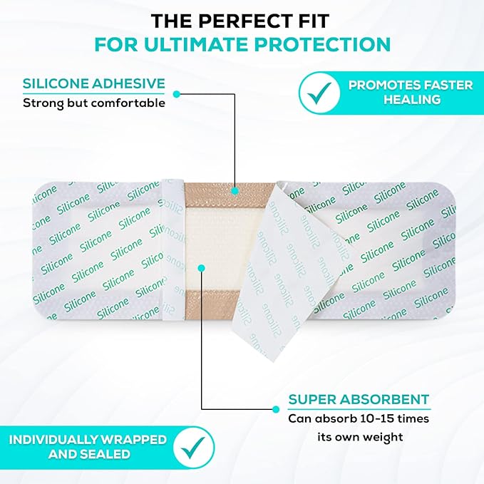 MedVanceTM Silicone - Bordered Silicone Adhesive Foam Dressing Size 4"x 12" (2.4"x10.4" Pad) Box of 5 dressings
