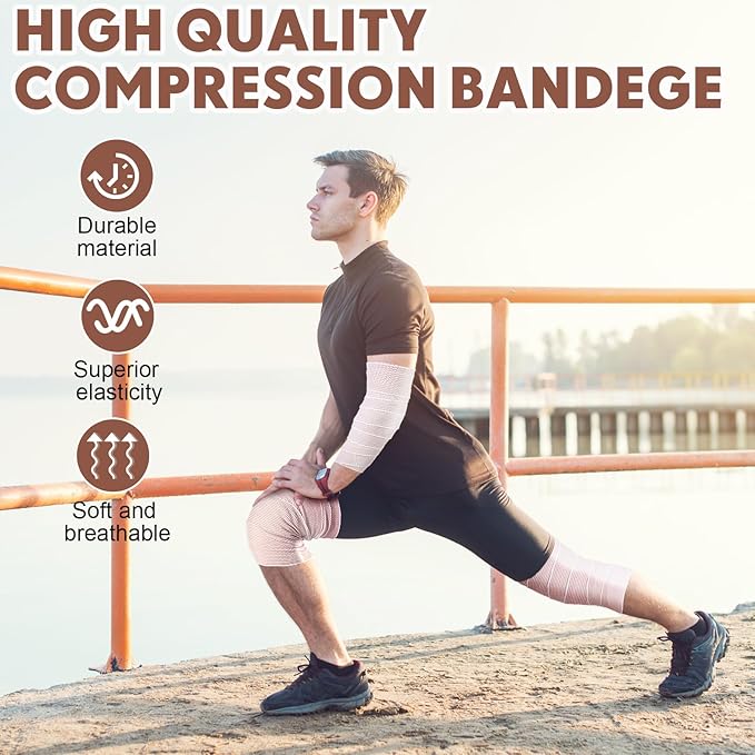 LEIFIDE 36 Pack Compression Bandage Wrap with Self Closure on Both Ends Elastic Bandage for Legs, Knees, Ankles, Wrists, Elbows, Shoulders, Athletic Stretchable Wrap(2 Inch,Yellow Trim)