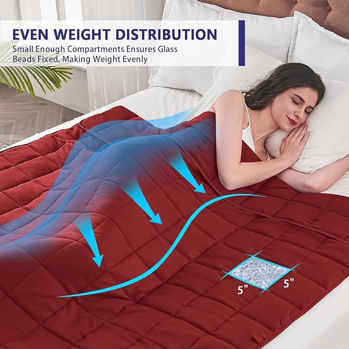yescool Weighted Blanket for Adults (25 lbs, 88” x 104”, Red) Cooling Heavy Blanket for Sleeping Perfect for 240-260 lbs, King Size Breathable Blanket with Premium Glass Bead