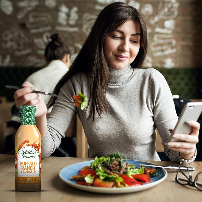 Walden Farms Buffalo Ranch Dressing & Dip – Calorie-Free, Gluten-Free, Low Carb, Keto-Friendly, Sugar-Free, Fat-Free, Dairy-Free Spicy Buffalo Ranch Flavor – 6-Pack, 12 oz Bottles