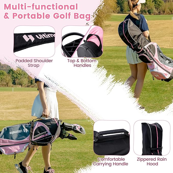 ULTIMATE Women's Complete Golf Club Set, 9/11pcs Right Handed Ladies Golf Clubs Set w/ 460cc Alloy Driver, #3 Fairway Wood, Hybrid, #6/#7/#8/#9/#P Irons & Putter