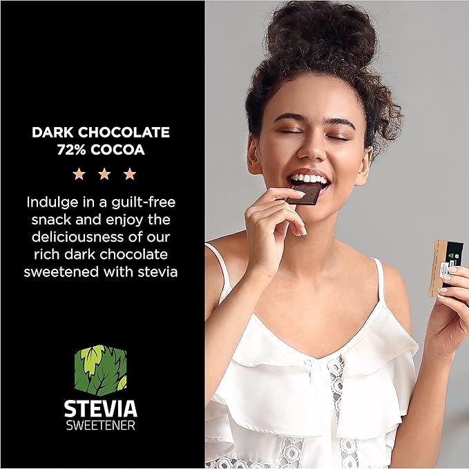 Zero Sugar Dark Chocolate Squares 72% Cocoa, Vegan, Gluten-Free, Stevia Sweetened Candy Bars, 45 Count