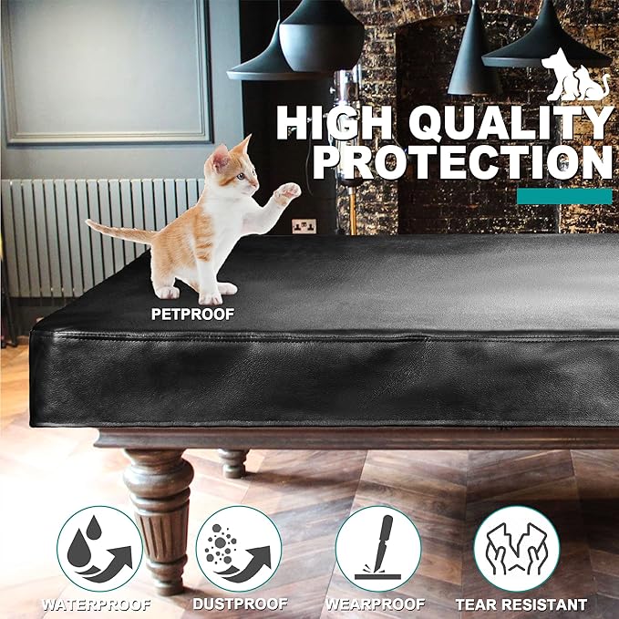Heavy Duty Leatherette Billiard Pool Table Cover,Waterproof&Tearproof Cover for Pool Table,7/8/9 Foot Fitted (9FT/Black)