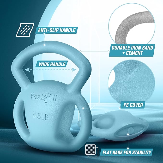 Yes4All Kettlebell 10&15lb Weight with Wide Multigrip Handle for Dumbbell Weights Exercises, Full Body Workout Equipment