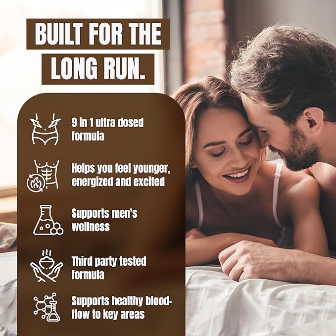 Premium Male Performance Booster - Horny Goat Weed + 8 Ingredients | Pills for Men Fast Acting Blood-Flow, Muscle Building, Energy | 3rd Party Tested Supplement - 60 Pills for Adults