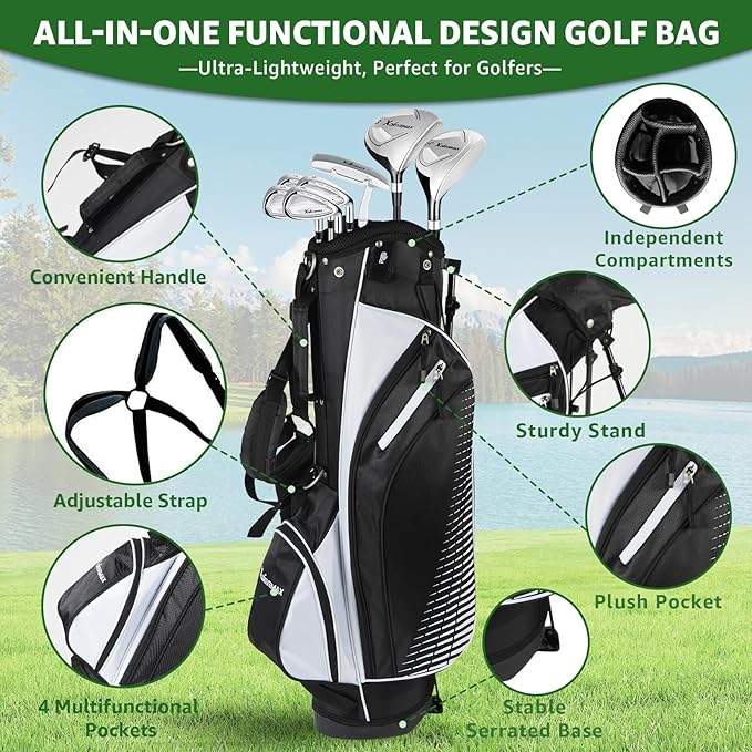 8 Pieces Complete Golf Club Set – Full Set with Bag, Fairway Wood, Hybrid, Irons, Putter – Lightweight, Beginner Friendly, Premium Quality, Distance & Accuracy, Easy to Use for Men & Women