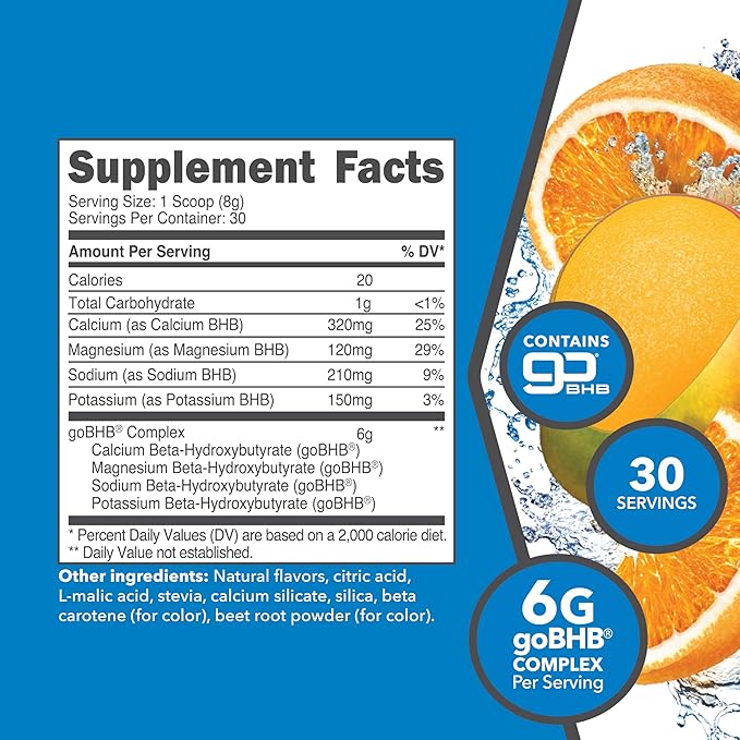 Ketologic Keto BHB (Orange Mango Flavor) 30 Servings - Exogenous Ketone Supplement with goBHB, Beta-Hydroxybutyrate Salts