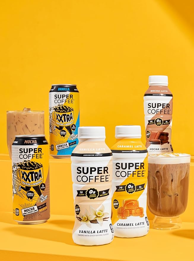 Super Coffee, Ready To Drink Iced Coffee, Vanilla Latte (12 Ounce Bottles, Pack of 12) - Low Net Carbs, No Added Sugar, Keto Friendly, 10g of Protein, Low Calorie, Protein Coffee