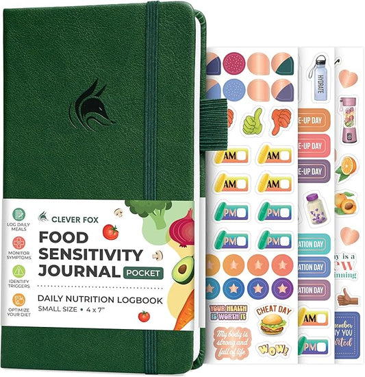 Clever Fox Food Sensitivity Journal Pocket – Daily Intolerance & Symptom Log for IBS, Diabetic, Low Fodmap, Elimination Diet – Health Tracker, 3.7x6.7 (Forest Green)