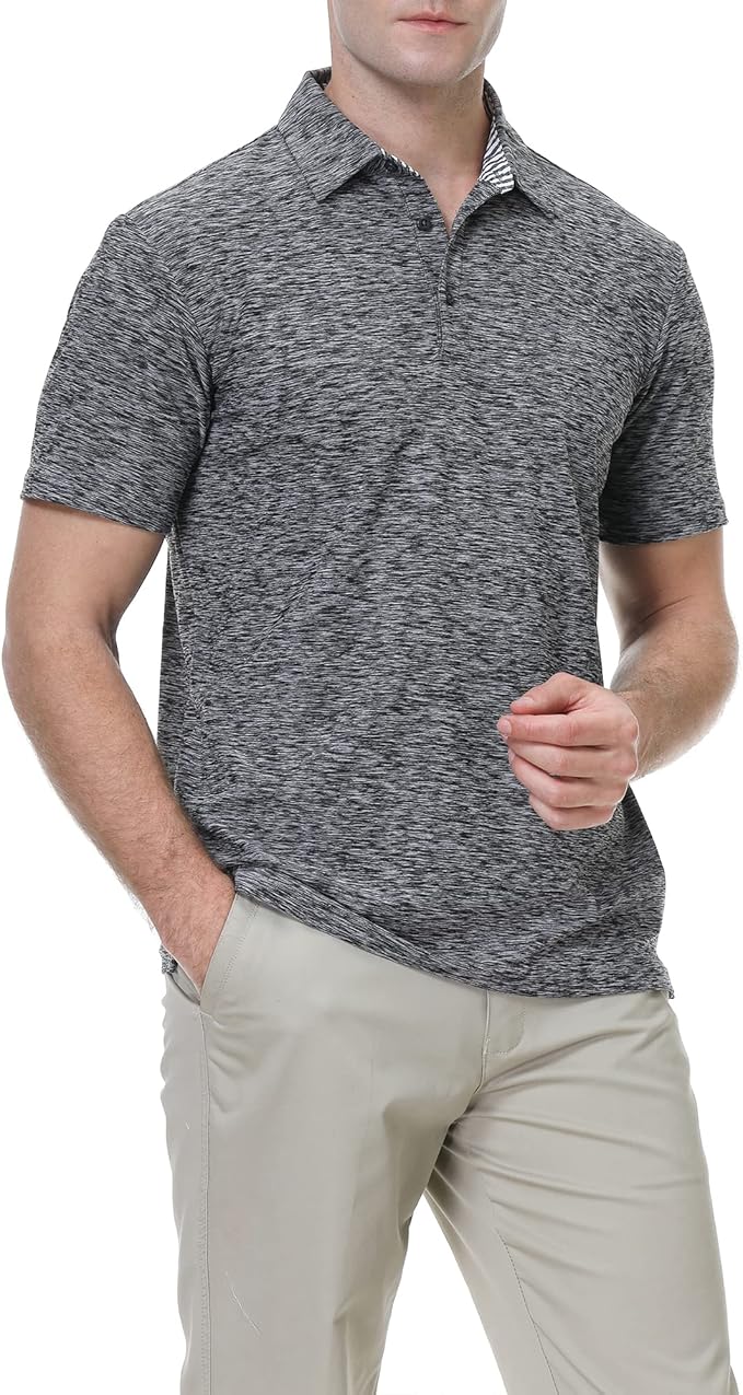 WARHORSEE Golf Polo Shirts for Men Short Sleeve Wrinkle Free 4 Way Stretch Moisture Wicking Performance Collared Tshirts