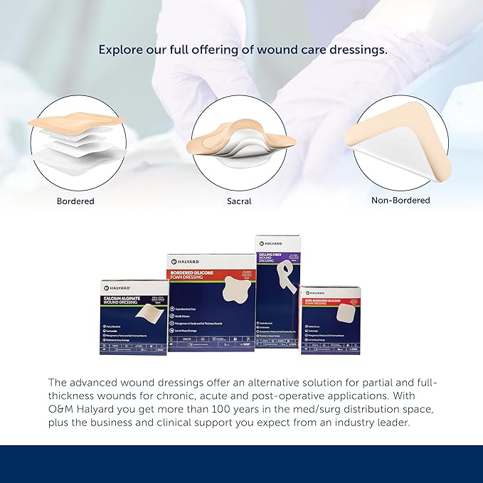 HALYARD Multi-Layer Bordered Silicone Foam Wound Dressing Sacral Bandage Gentle Adhesive Superabsorbent Core Conformable & Breathable Water Resistant Protective Film Backing, 7 Inches x 6.5 Inches