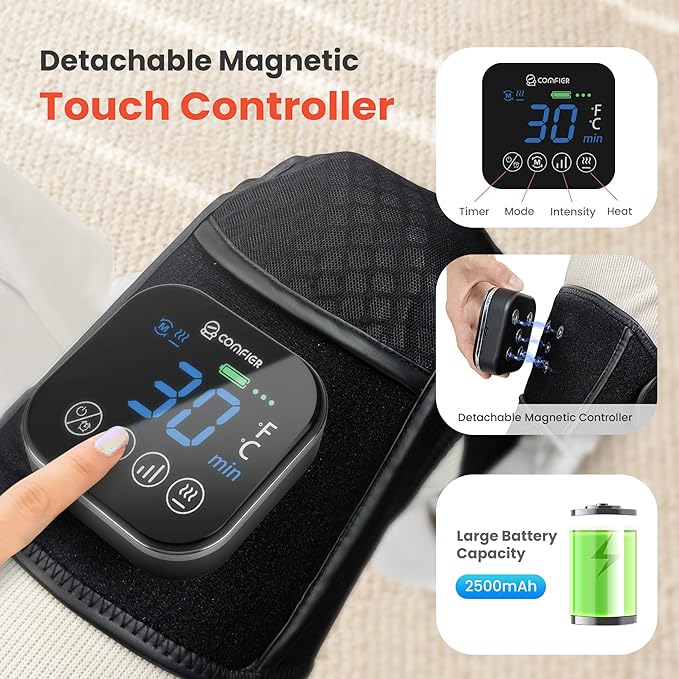 COMFIER Cordless Knee Massager with Heat & Vibration,Heated Knee Brace Wrap for Arthritis, Graphene Knee Heating Pad for Knee Pain, Electric Knee Support, Gifts for Men Women (1 Pack)