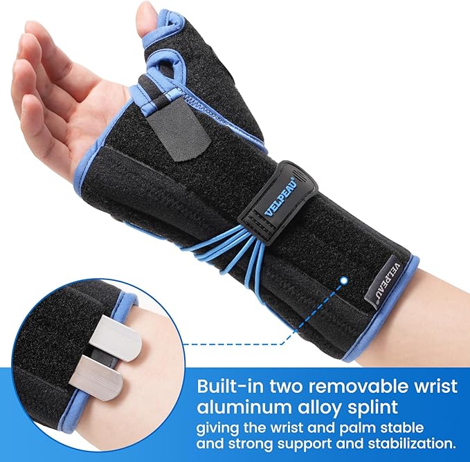 Velpeau Carpal Tunnel Wrist Brace with Thumb Stabilizer Night Support, Stabilizes Wrist Thumb Joint, Pain Relief for Tendonitis, De Quervain's Tenosynovitis, Arthritis (Drawstring, Left Hand, M)